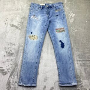 Pilcro Slim Boyfriend‎ Jeans Embroidered Patches Distressed Sz 25P Fits 27.5"